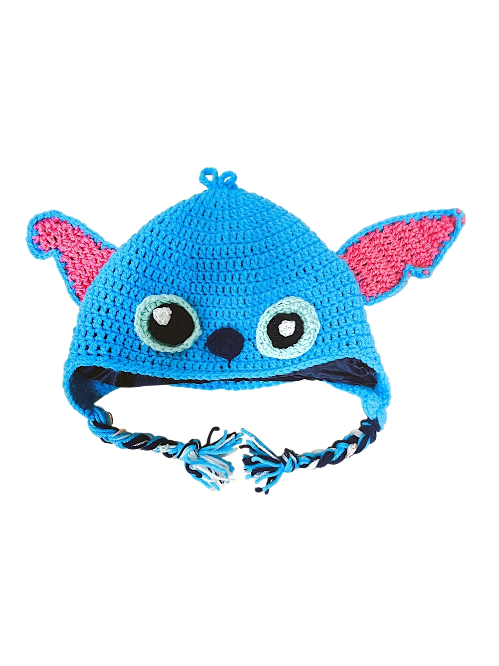 Kids Blue Crochet Character Earflap Hat with Pink Ears